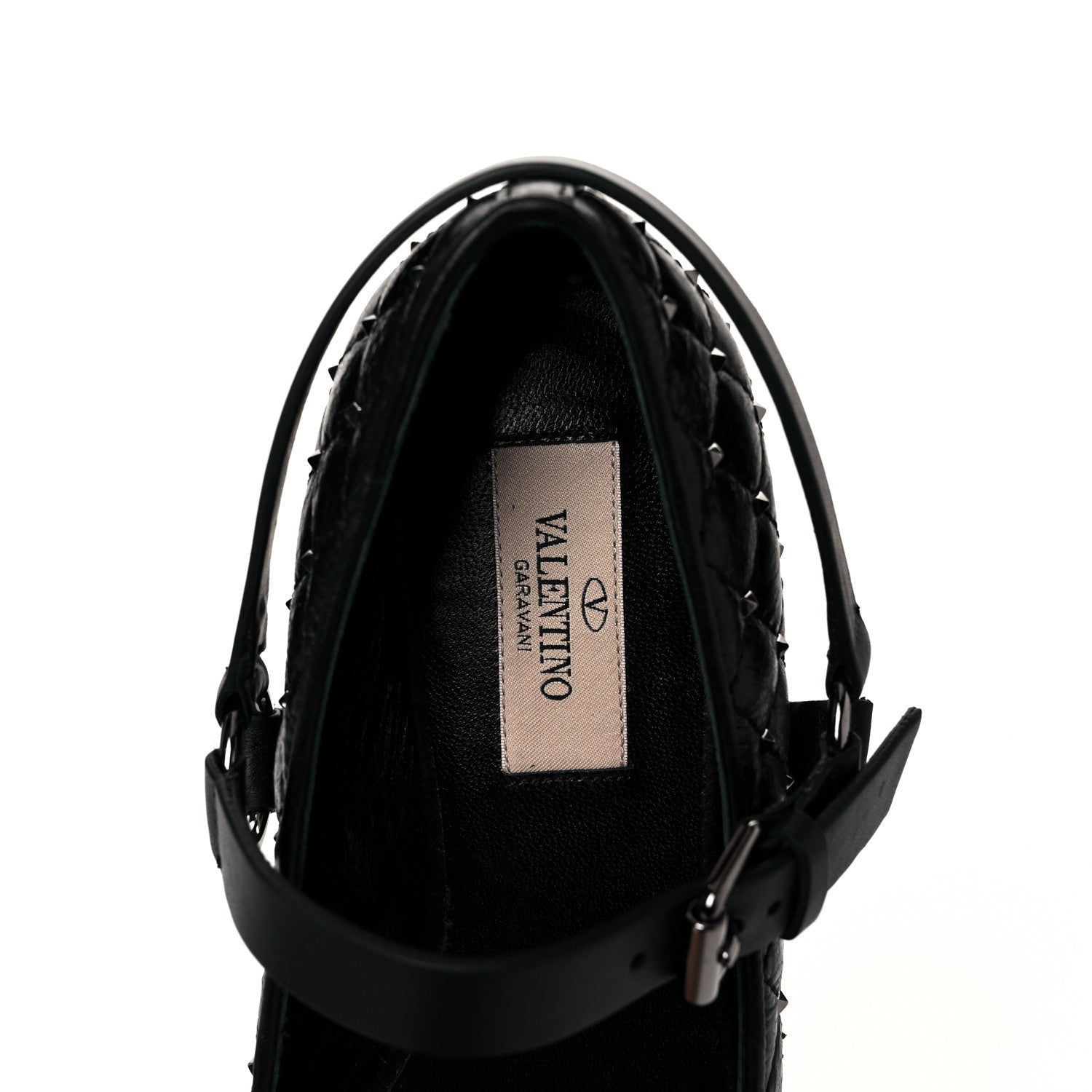 Valentino Garavani Crackled Lambskin Rockstud Spike Captoe Ballerina Flats 36 Black 7 of 9