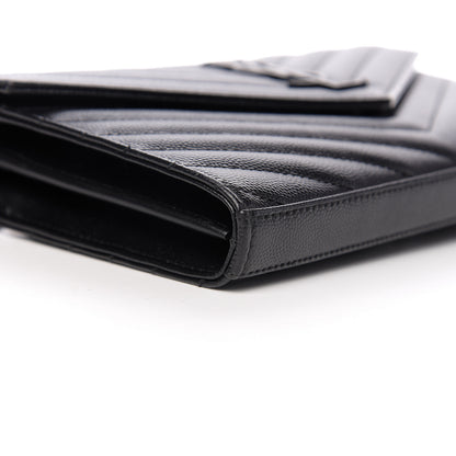Saint Laurent Grain De Poudre Matelasse Chevron Monogram Chain Wallet Black 6 of 8