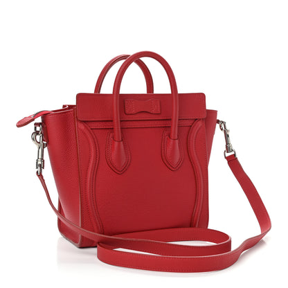 Celine Drummed Calfskin Nano Luggage Red 2 of 9
