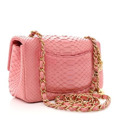Chanel Snakeskin Mini Rectangular Valentine Charms Flap Pink 3 of 17