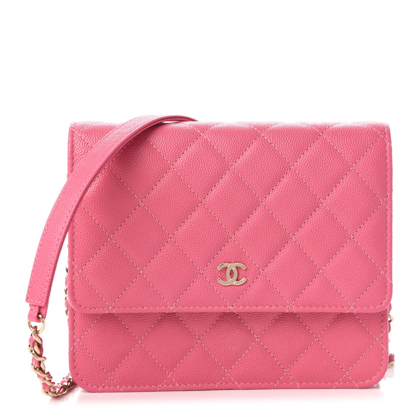 Caviar Quilted Square Wallet On Chain WOC Pink