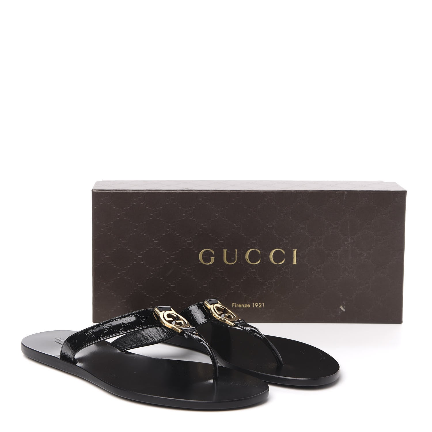 Gucci Patent Guccissima Thong Sandals 39 Black 11 of 11