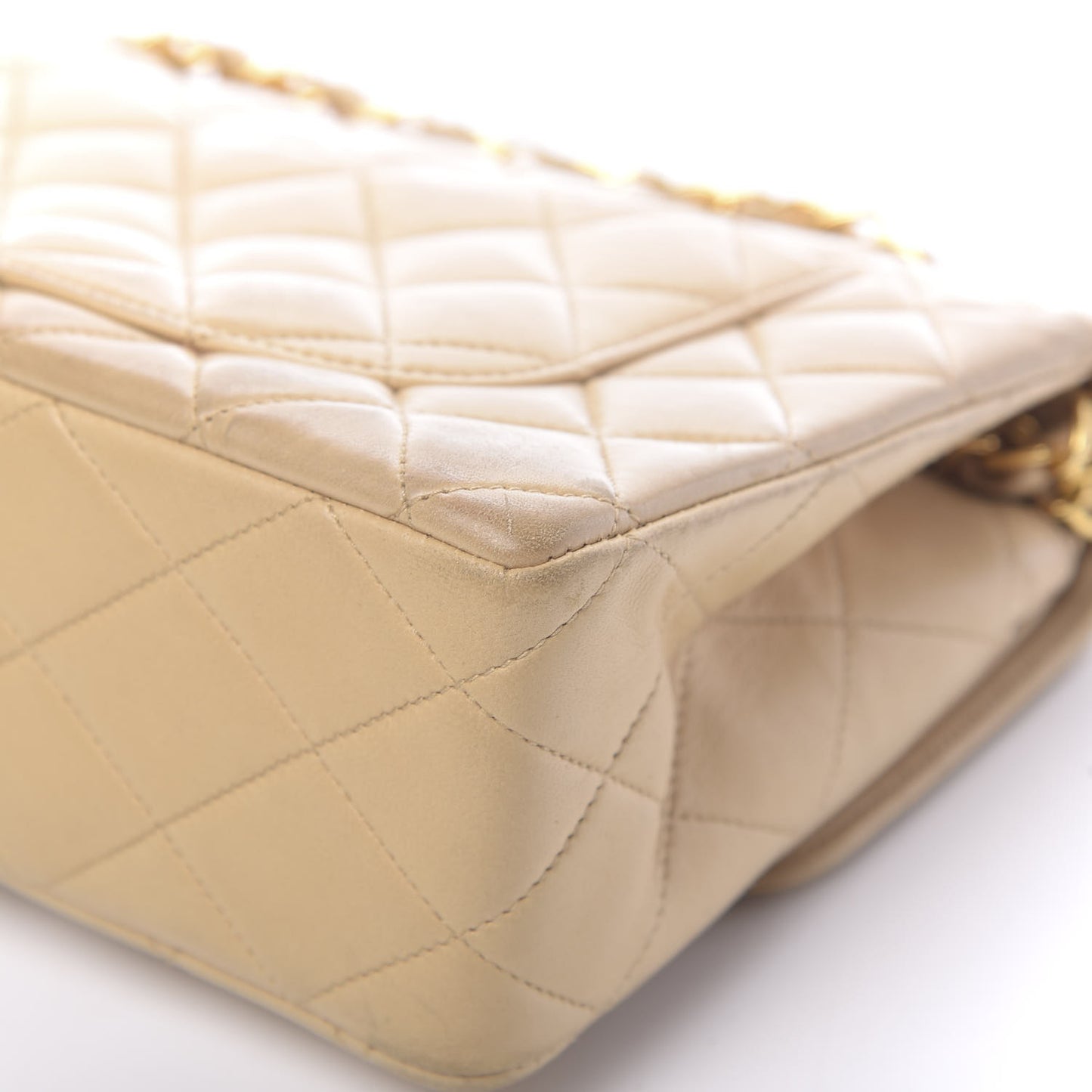 Lambskin Quilted Small Double Flap Beige