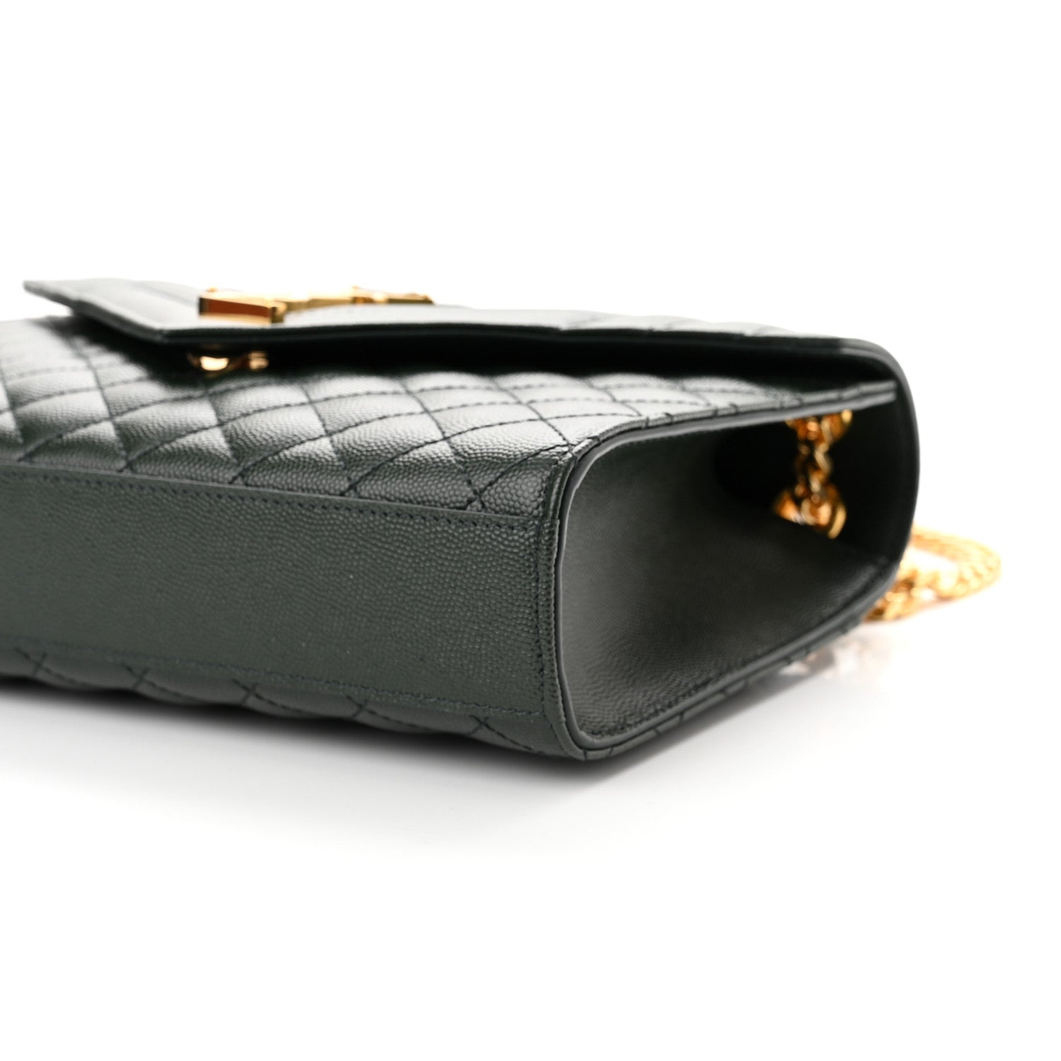 Saint Laurent Grain De Poudre Textured Mixed Matelasse Medium Triquilt Monogram Satchel Vert Fonce 9 of 9
