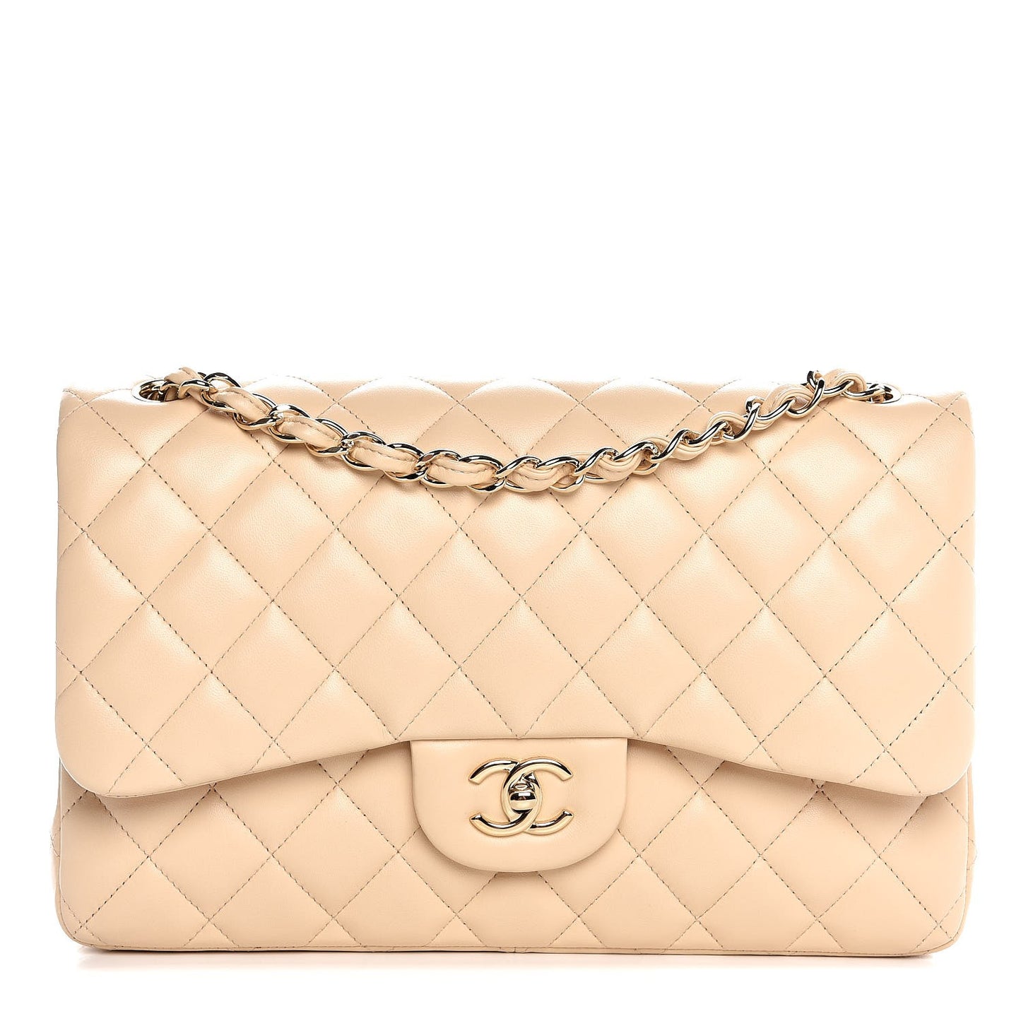 Lambskin Quilted Jumbo Double Flap Beige Clair
