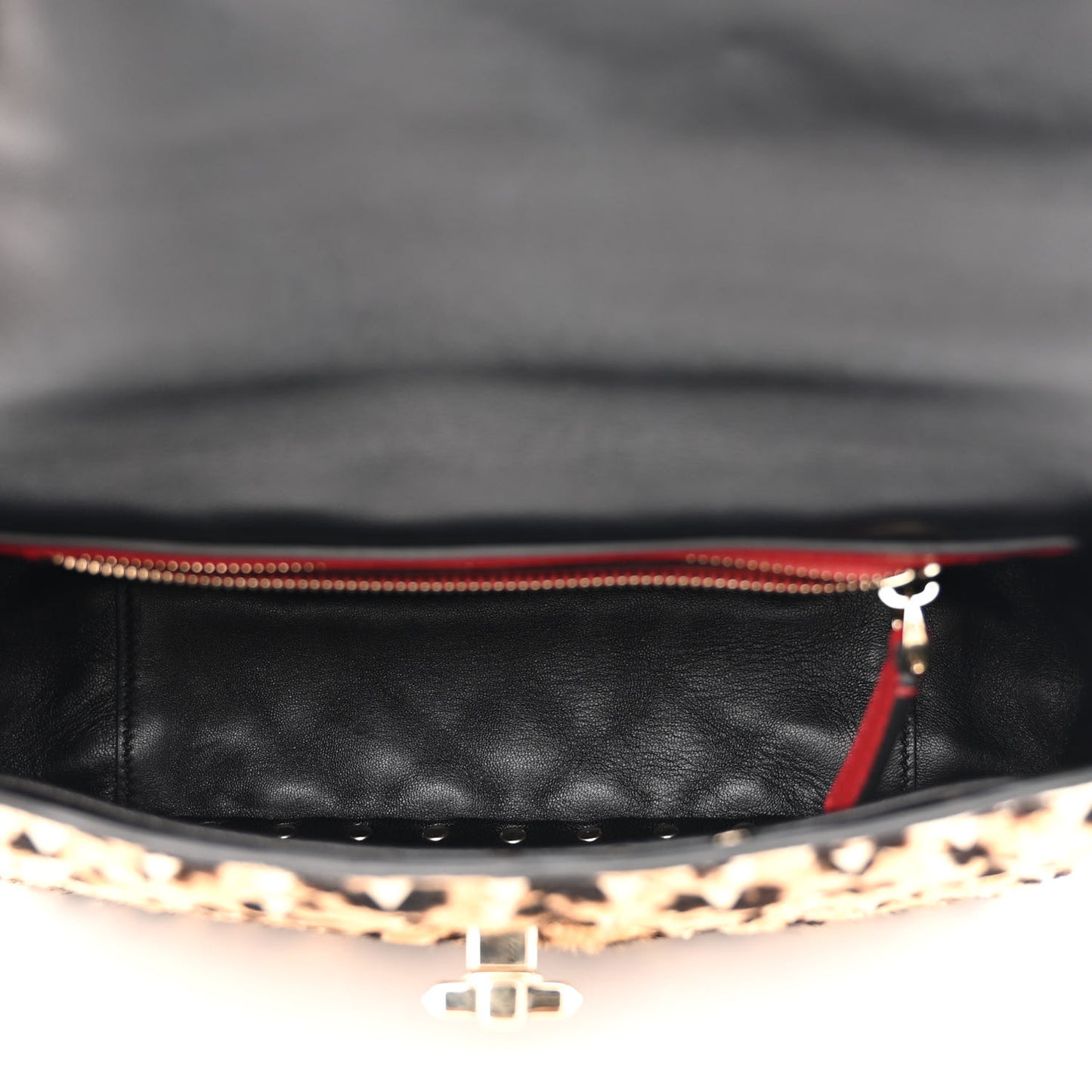 Calf Hair Leopard Print Medium Rockstud Spike Shoulder Bag