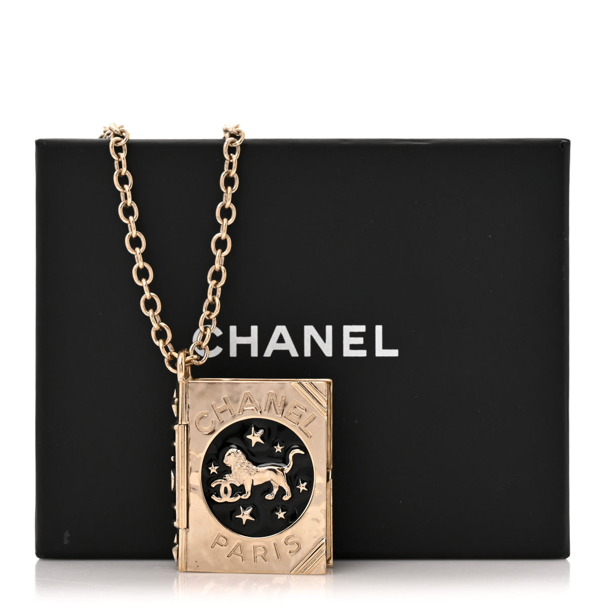 Chanel Metal CC Lion Book Locket Necklace Gold 6 of 6