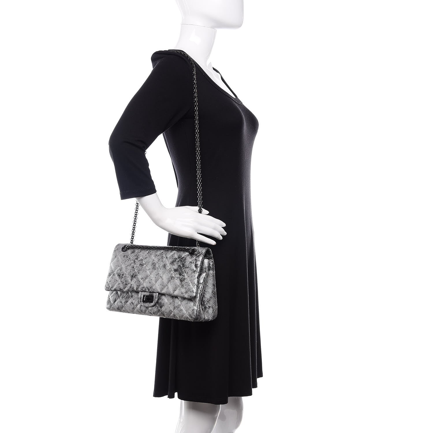 Chanel Metallic Caviar Quilted 2.55 Reissue 226 Flap Silver Black 2 of 10