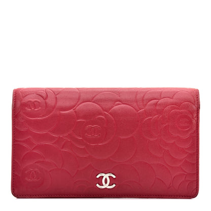 Chanel Lambskin Camellia Embossed Yen Wallet Fuchsia 1 of 11