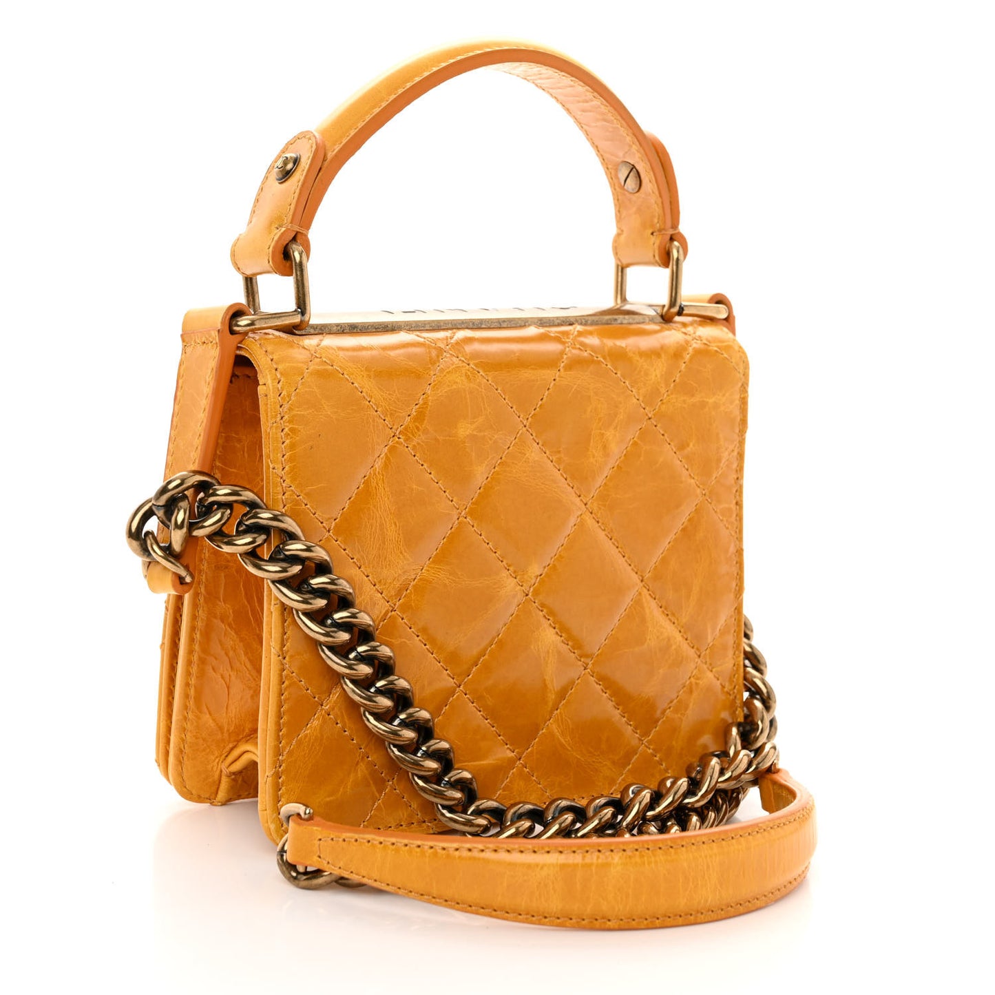 Glazed Calfskin Quilted Small Rita Top Handle Flap Yellow