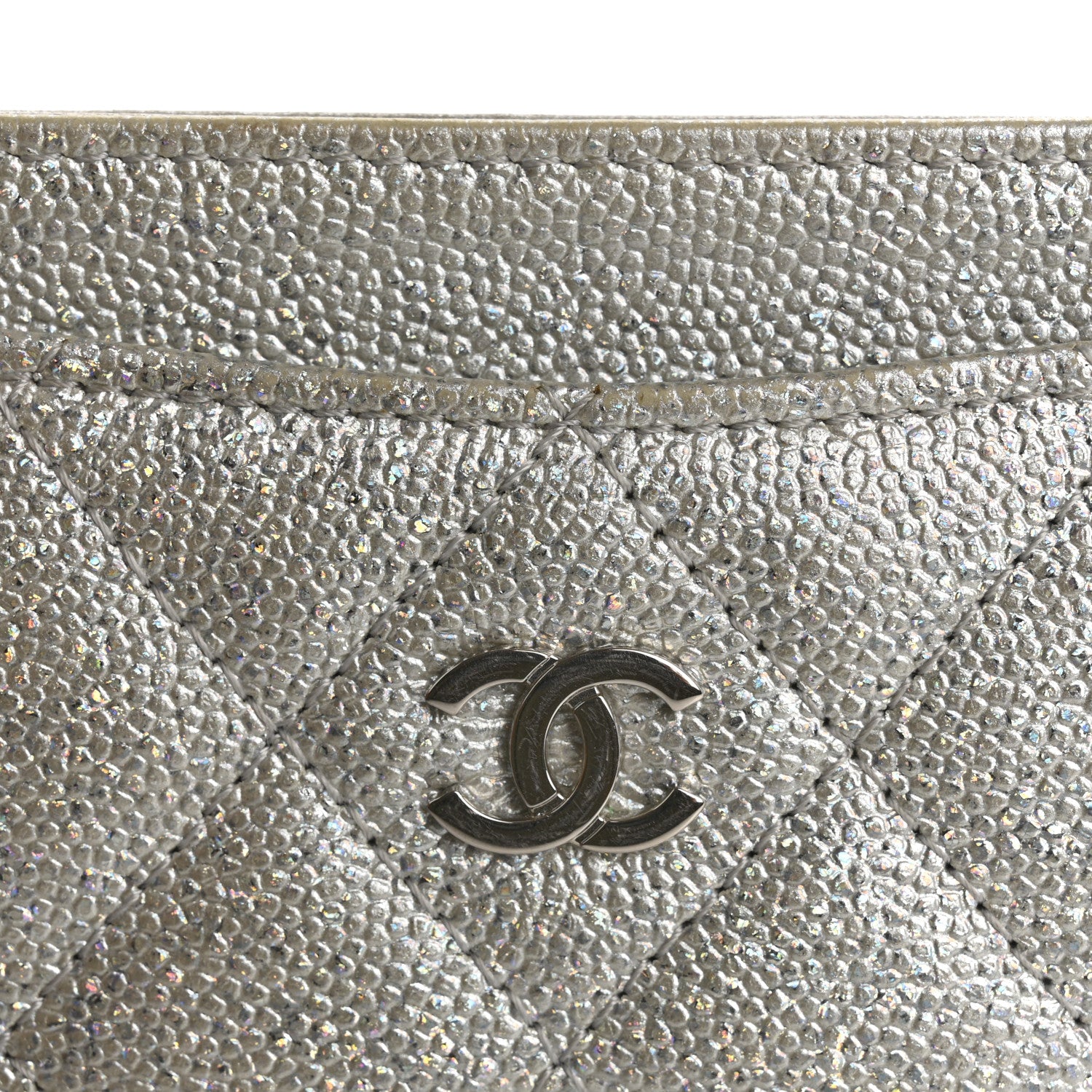 Chanel Glittered Metallic Caviar Quilted Card Holder Silver 9 of 14