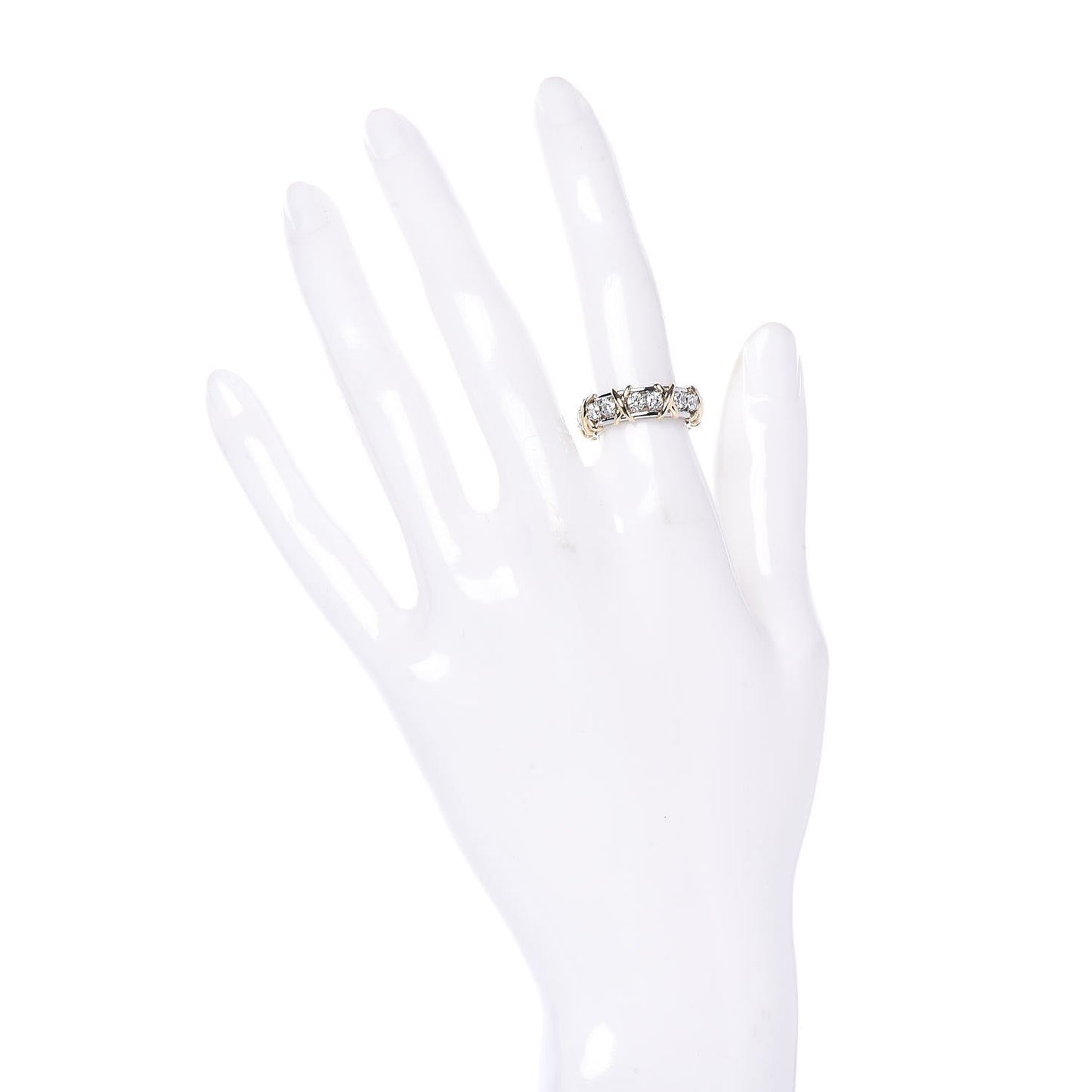 18K Yellow Gold Platinum Diamond Schlumberger Sixteen Stone Ring 50 5.25
