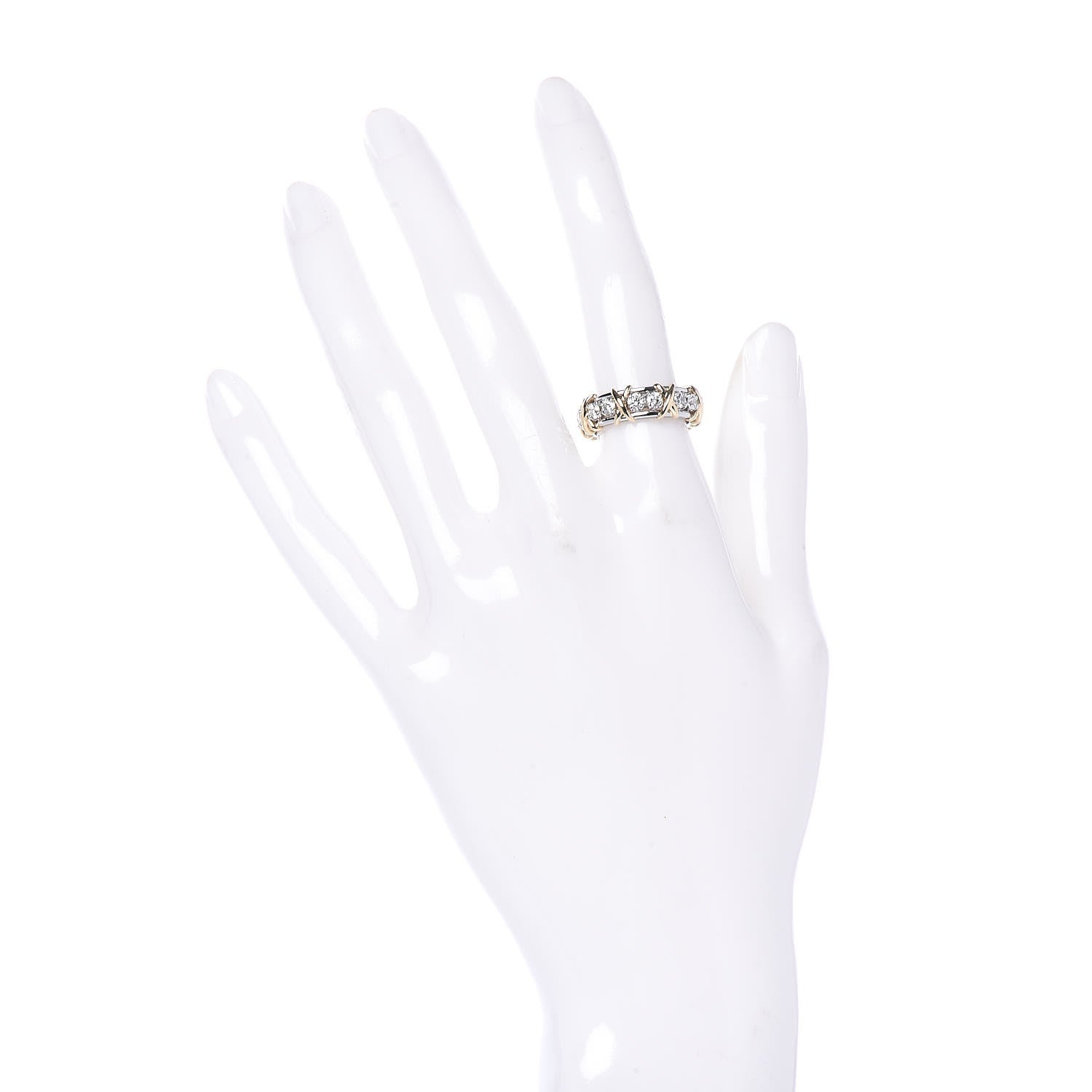 Tiffany 18K Yellow Gold Platinum Diamond Schlumberger Sixteen Stone Ring 50 5.25 2 of 4