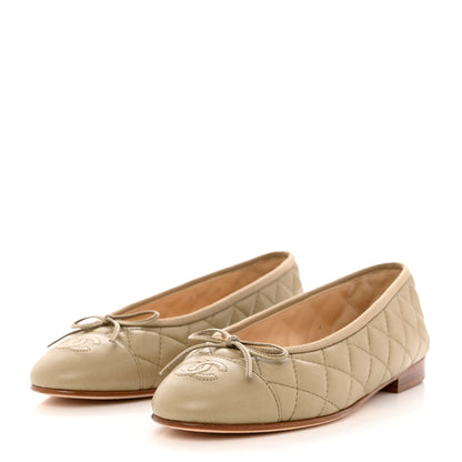 Chanel Lambskin Quilted CC Cap Toe Ballerina Flats 36.5 Beige 3 of 10
