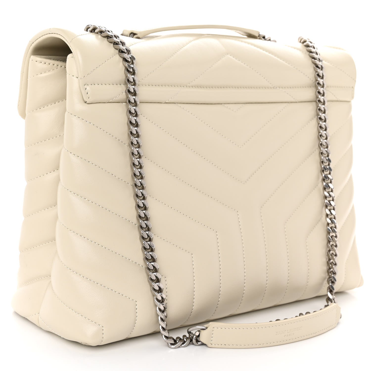 Saint Laurent Calfskin Y Quilted Monogram Medium Loulou Chain Satchel Crema Soft 3 of 9