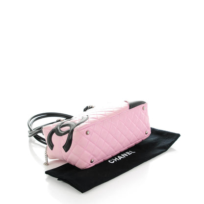 Chanel Calfskin Quilted Large Cambon Bowler Pink Black 5 of 10