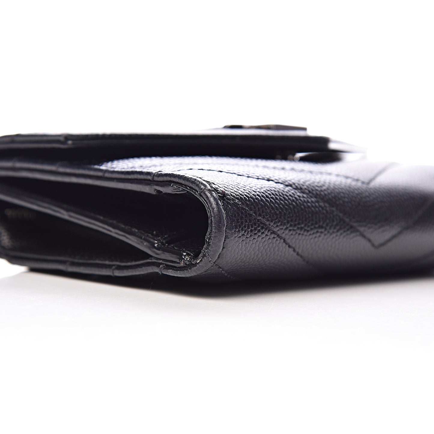 Grain De Poudre Matelasse Chevron Monogram Compact Tri Fold Wallet Black