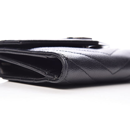 Saint Laurent Grain De Poudre Matelasse Chevron Monogram Compact Tri Fold Wallet Black 8 of 15
