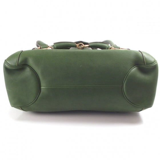 Leather Large Horsebit Flap Tote Hobo Bag Green