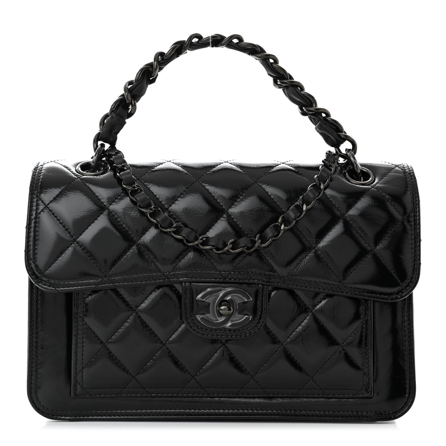 Chanel Shiny Crumpled Calfskin Quilted Large Double You Flap So Black 1 of 10