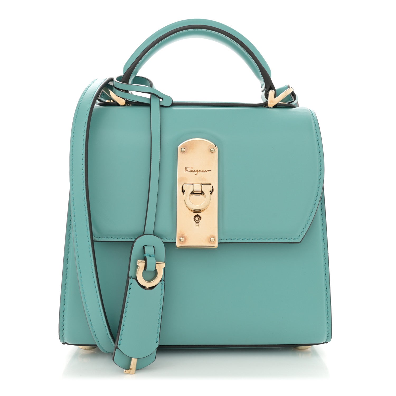 Salvatore Ferragamo Smooth Calfskin Mini Boxyz Tyrone Turquoise