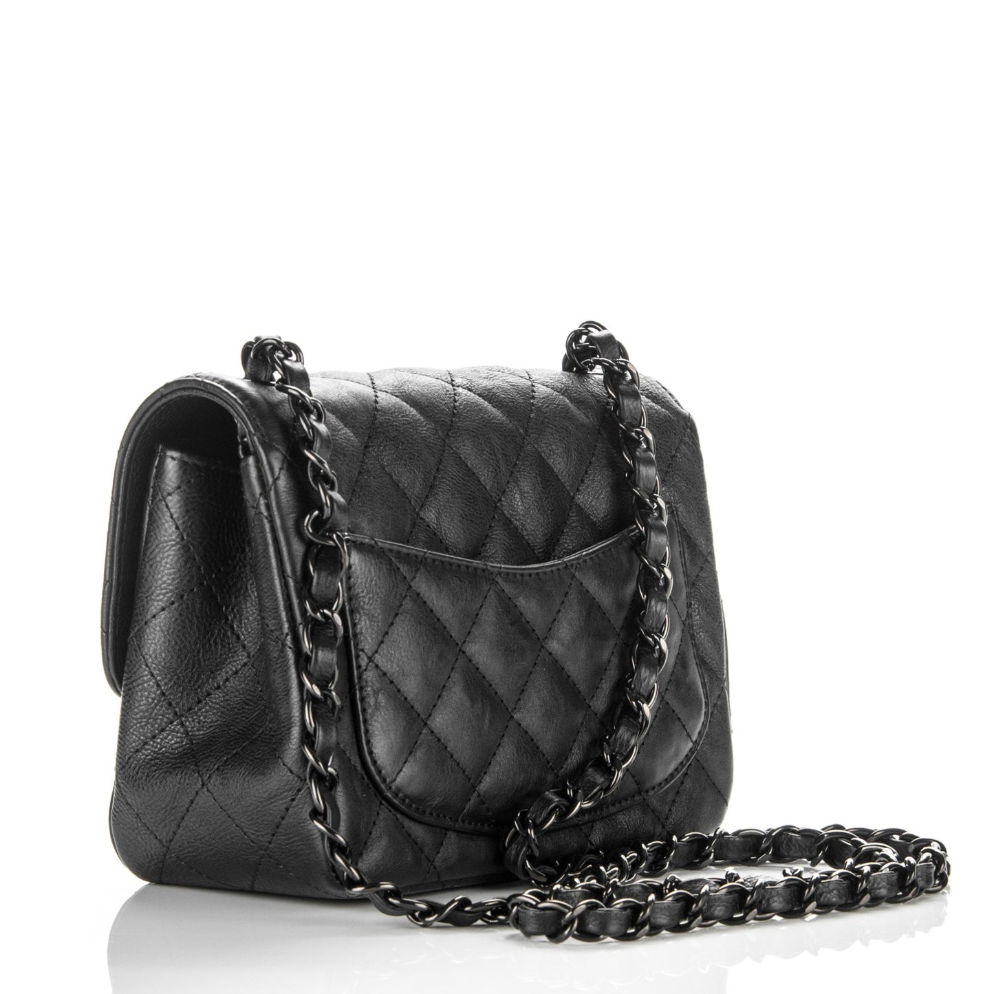 Crumpled Calfskin Quilted Mini Square Flap So Black