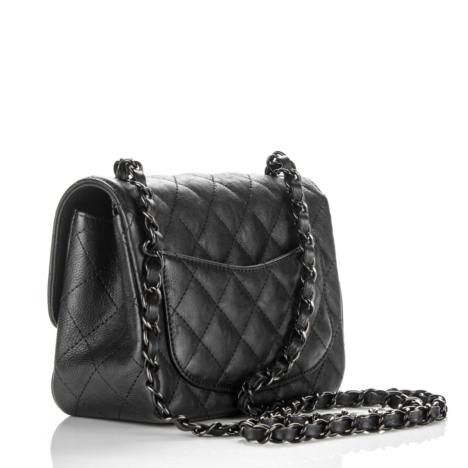 Chanel Crumpled Calfskin Quilted Mini Square Flap So Black 3 of 8