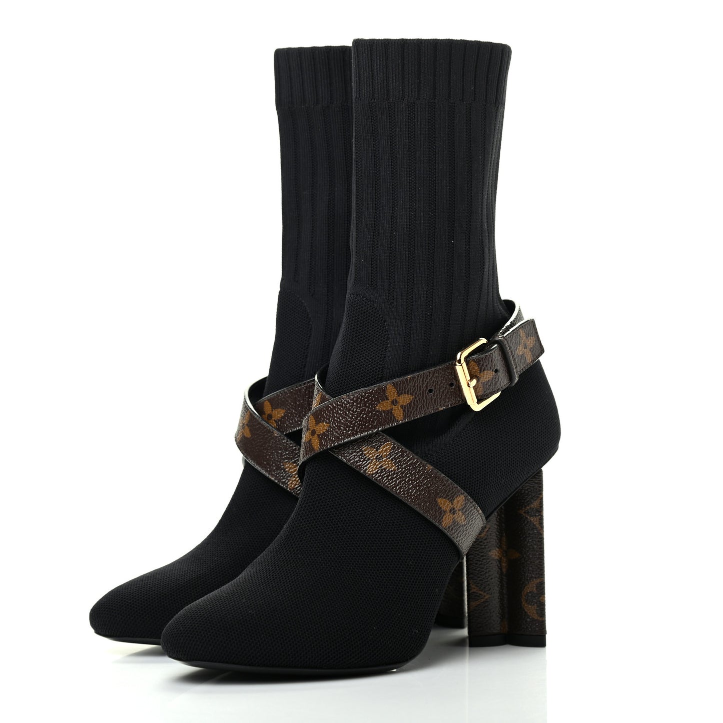 Monogram Stretch Fabric Silhouette Ankle Boots 36 Black
