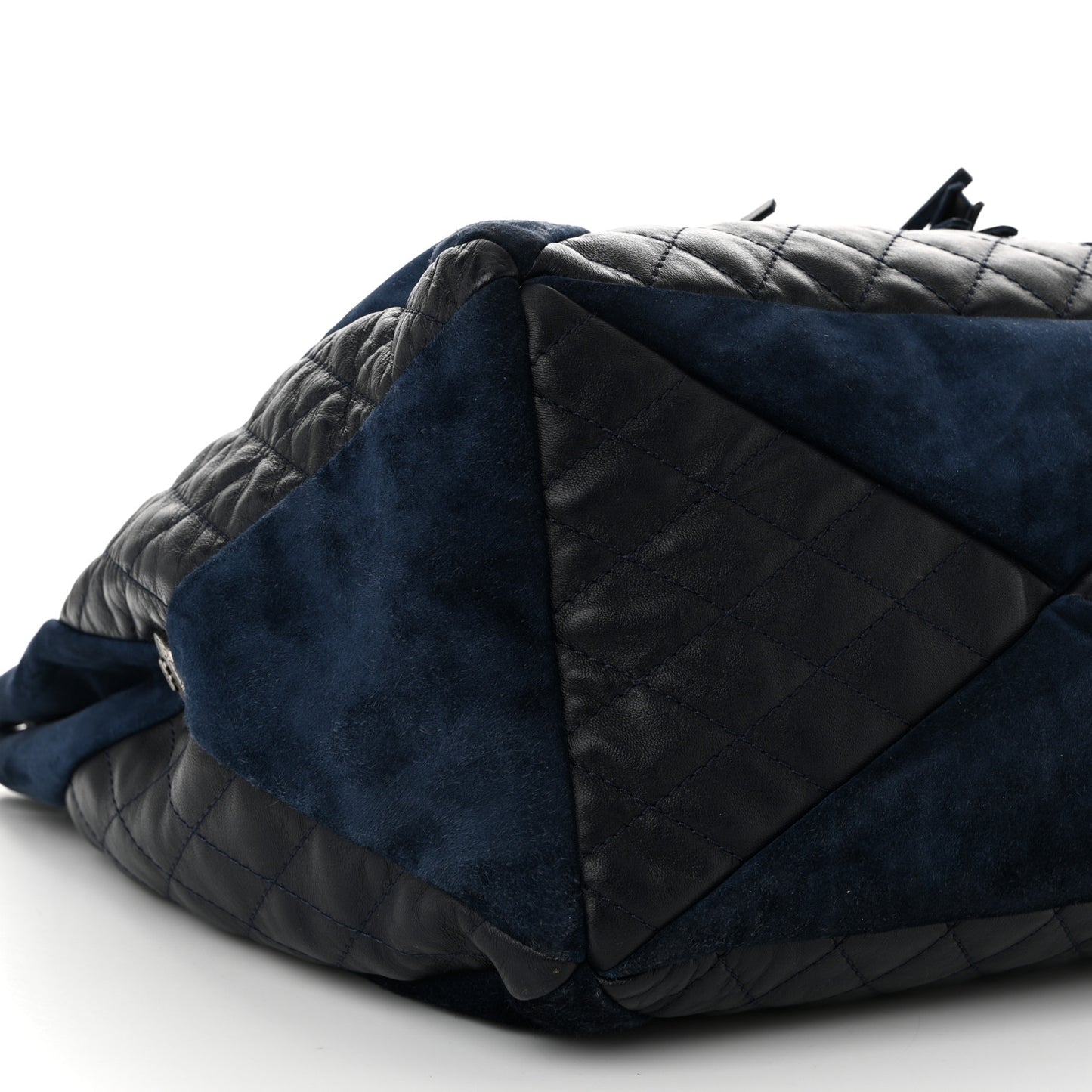 Goatskin Suede Calfskin Quilted Patchwork Drawstring Bag Blue