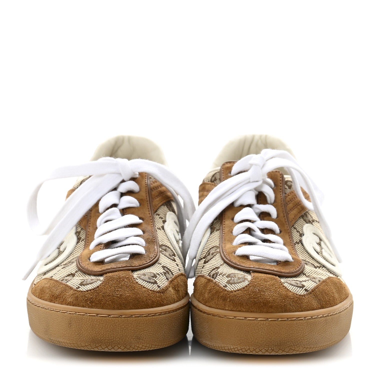 Gucci Suede GG Monogram Womens G75 Sneakers 37.5 Beige Dark Brown 3 of 9