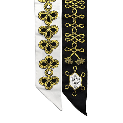 Hermes Silk Galons Et Brandebourg Twilly Black Gold White 2 of 4