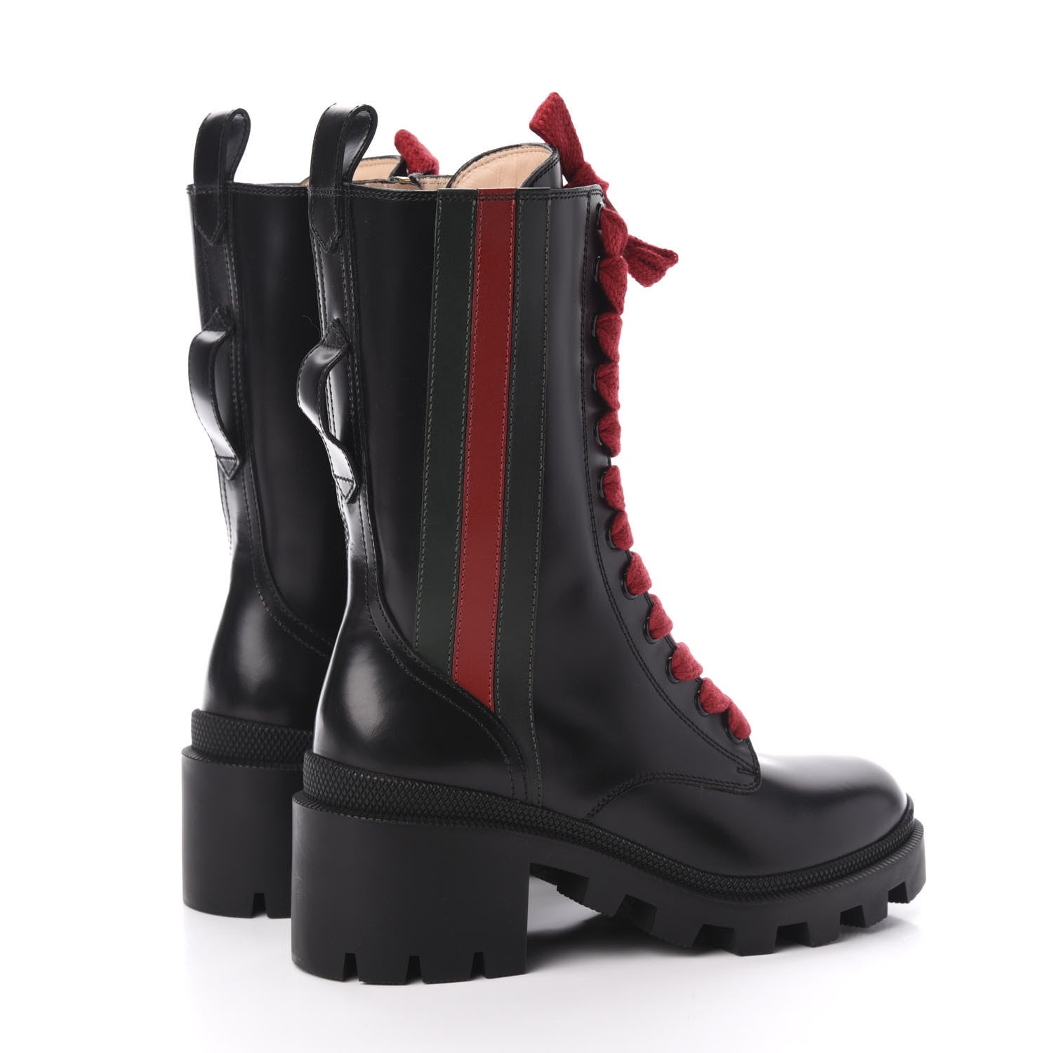 Gucci Magnum Calfskin Cirano Lux Web Lace Up Tall Combat Boots 35 Black Verde Hibiscus Red 5 of 10