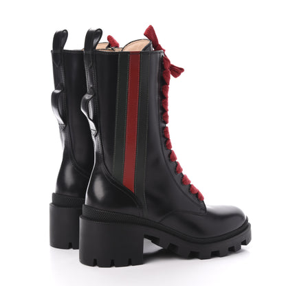 Gucci Magnum Calfskin Cirano Lux Web Lace Up Tall Combat Boots 35 Black Verde Hibiscus Red 5 of 10