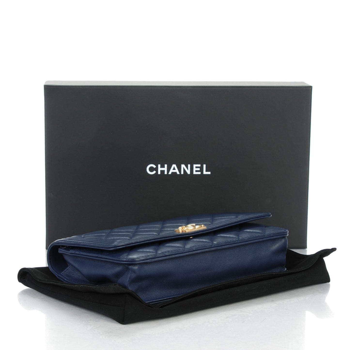 Lambskin Quilted Boy Wallet On Chain WOC Navy Blue