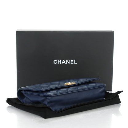 Chanel Lambskin Quilted Boy Wallet On Chain WOC Navy Blue 4 of 8