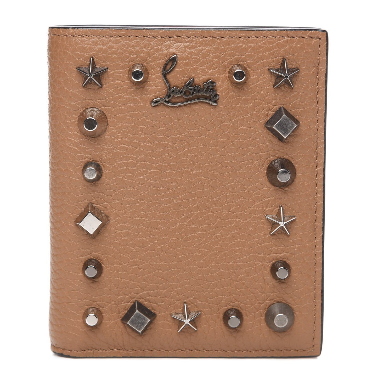 Grained Calfskin Star Studded Bi-Fold Wallet Nude Multimetal