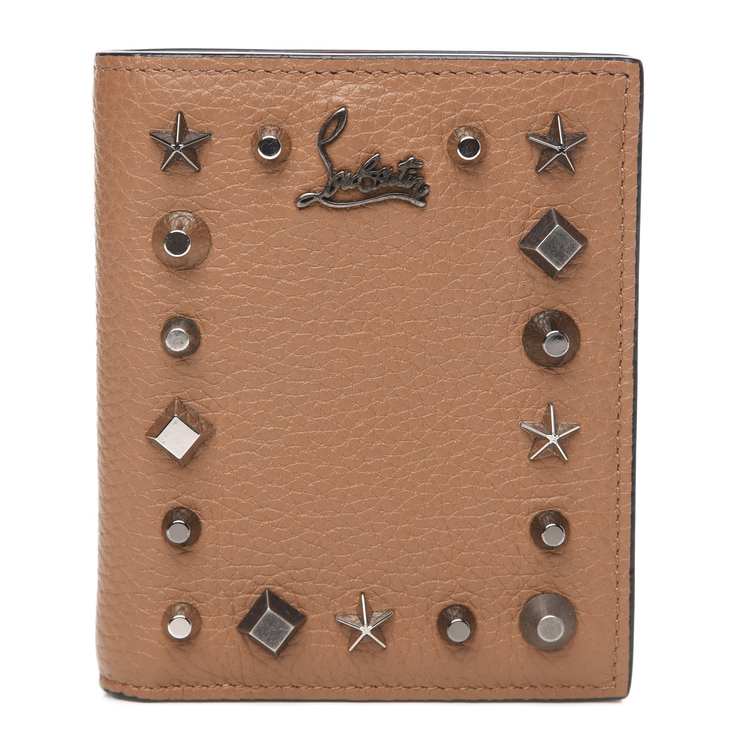 Christian Louboutin Grained Calfskin Star Studded Bi-Fold Wallet Nude Multimetal 1 of 8