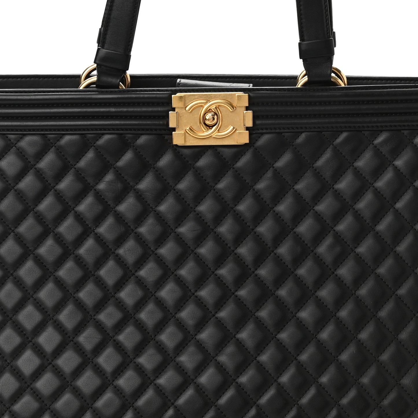 Calfskin Quilted Boy Shopping Tote Black