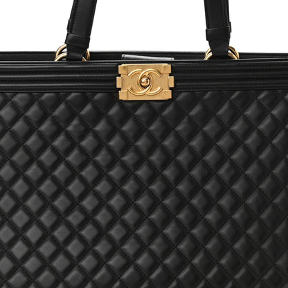 Chanel Calfskin Quilted Boy Shopping Tote Black 6 of 10