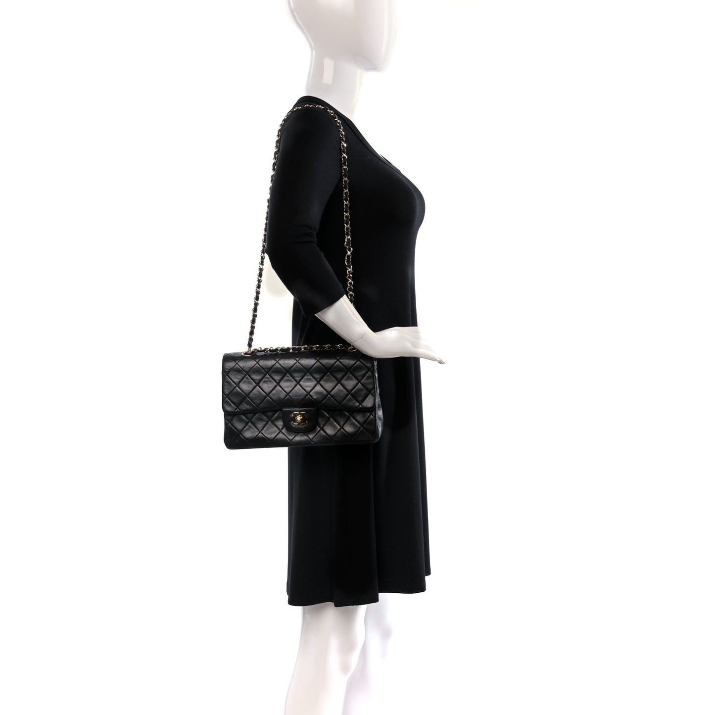Lambskin Quilted Medium Double Flap Black