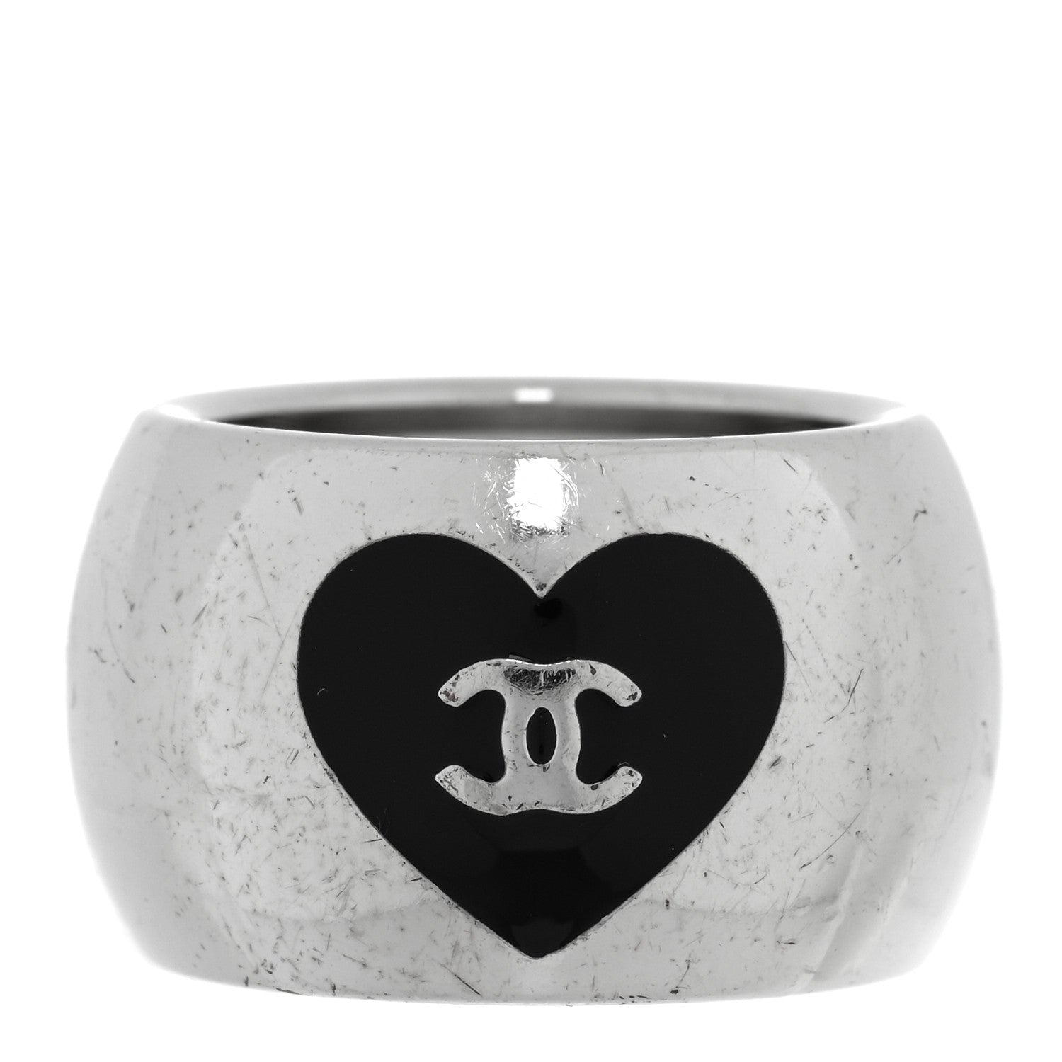 Chanel CC Heart Ring 6.5 Silver Black 3 of 4