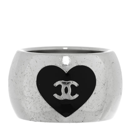 Chanel CC Heart Ring 6.5 Silver Black 3 of 4