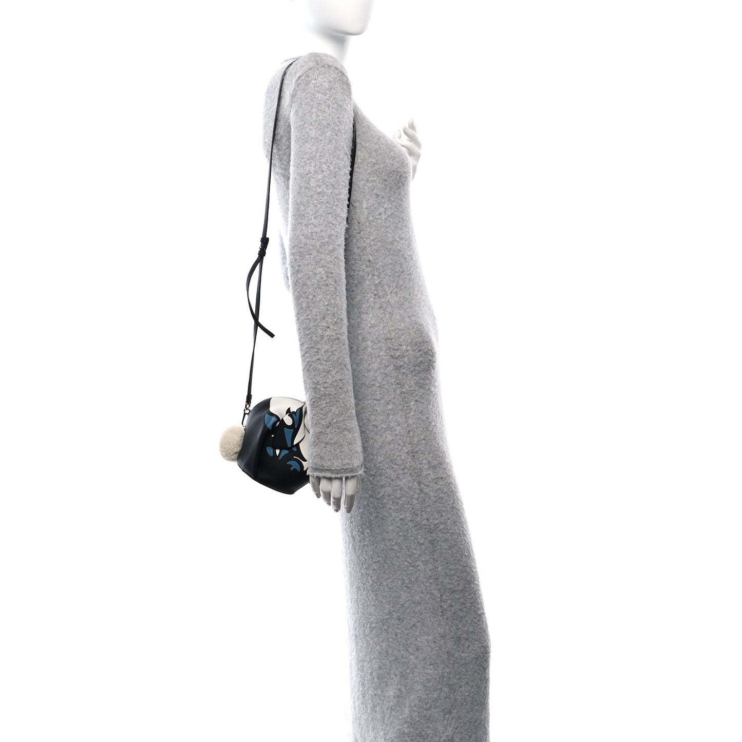 Calfskin Shearling Mini Bunny Crossbody Bag Black White Blue