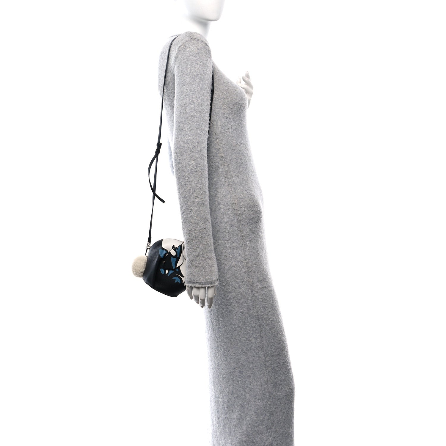 Loewe Calfskin Shearling Mini Bunny Crossbody Bag Black White Blue 2 of 11