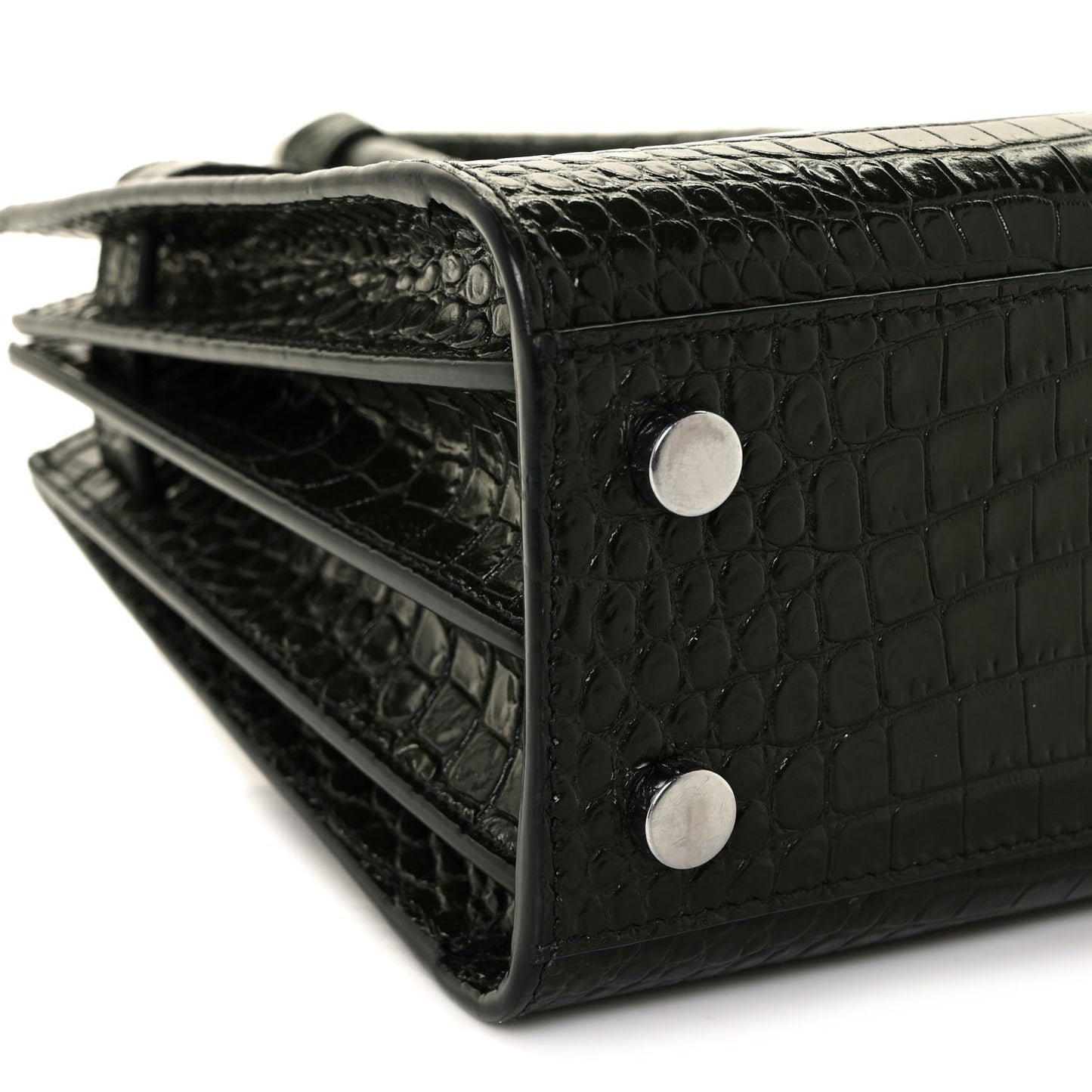 Calfskin Crocodile Embossed Nano Sac De Jour Dark Green