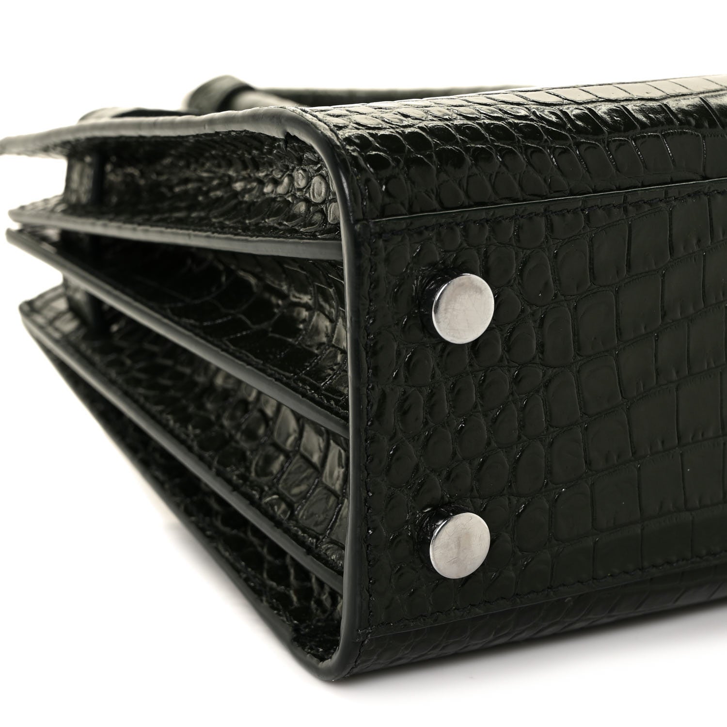 Saint Laurent Calfskin Crocodile Embossed Nano Sac De Jour Dark Green 8 of 11