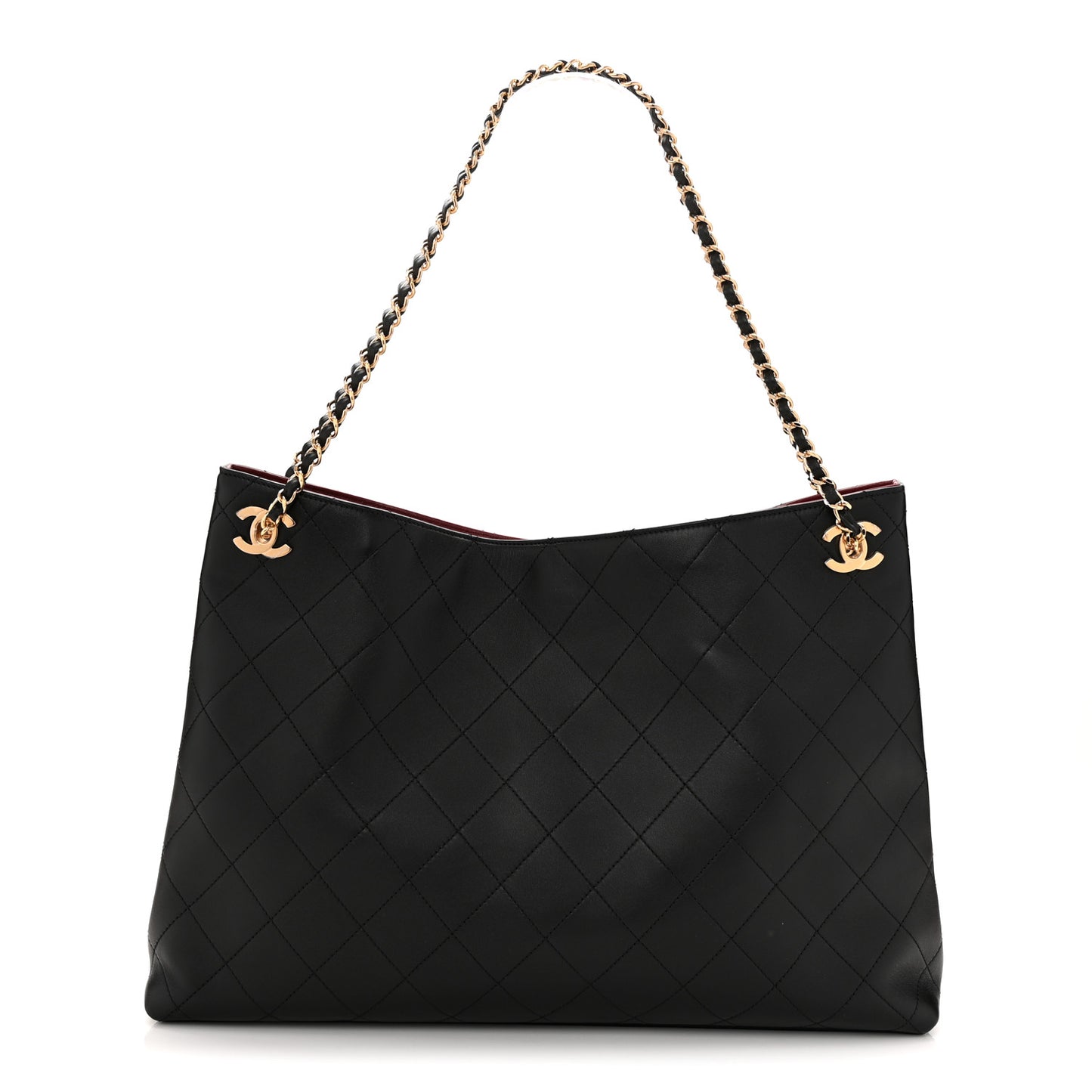 Lambskin Quilted Shopping Tote Black