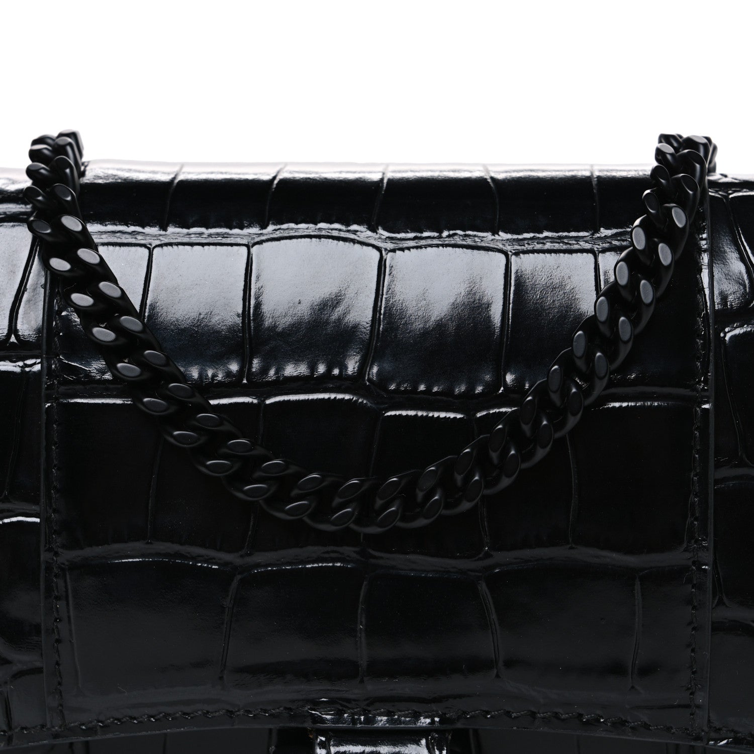 Balenciaga Shiny Calfskin Monochrome Crocodile Embossed Hourglass Chain Bag Black 7 of 9
