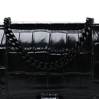 Balenciaga Shiny Calfskin Monochrome Crocodile Embossed Hourglass Chain Bag Black 7 of 9