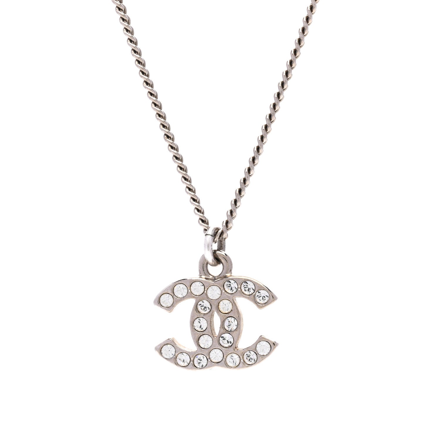 Chanel Crystal Timeless CC Necklace Silver 5 of 6